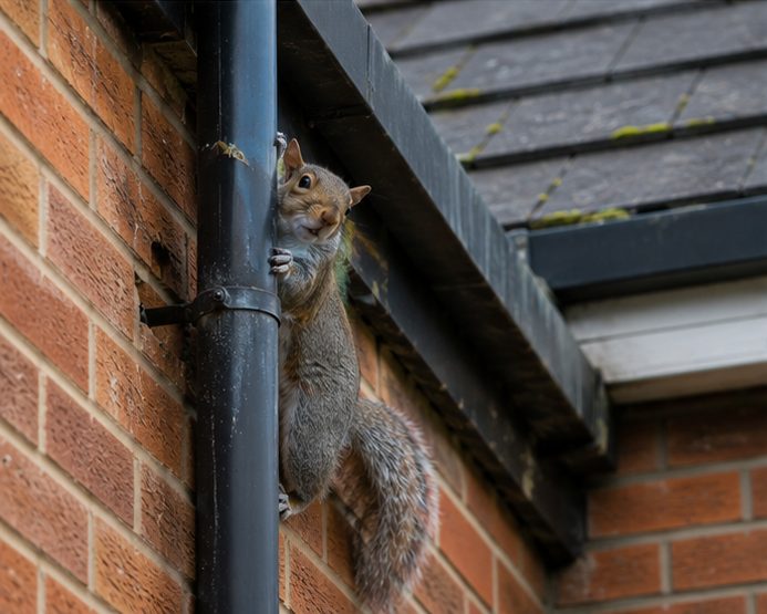 Grey squirrel on a roof, a common access route into a loft